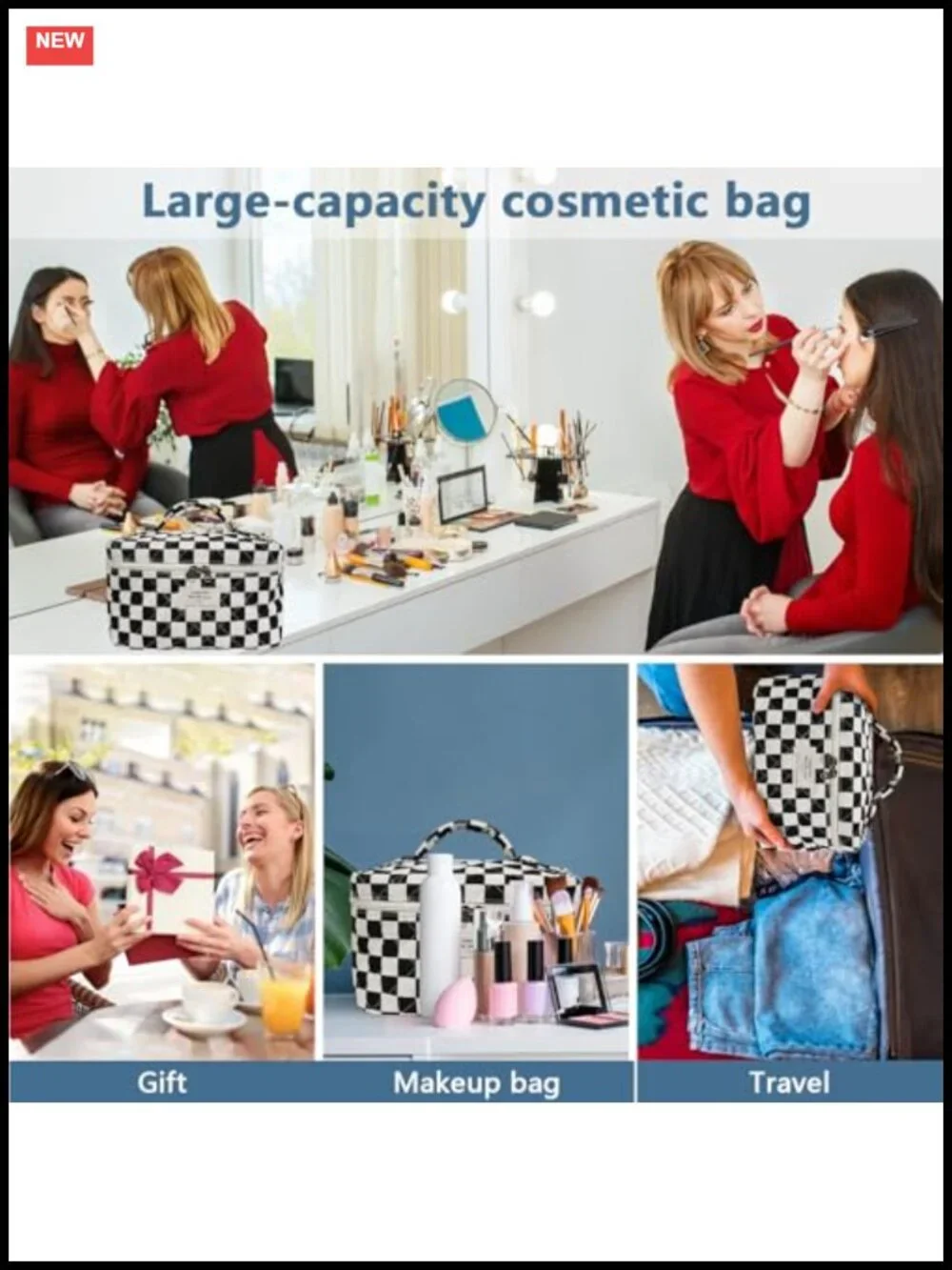 Floral Quilted Cotton Makeup Bag Set with Gold Zippers Travel Toiletry Organizer